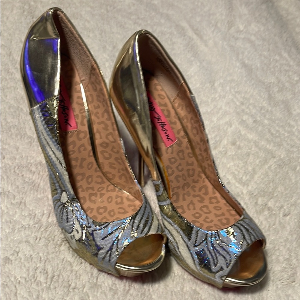 Iridescent Metallic Peep Toe Stiletto Heels